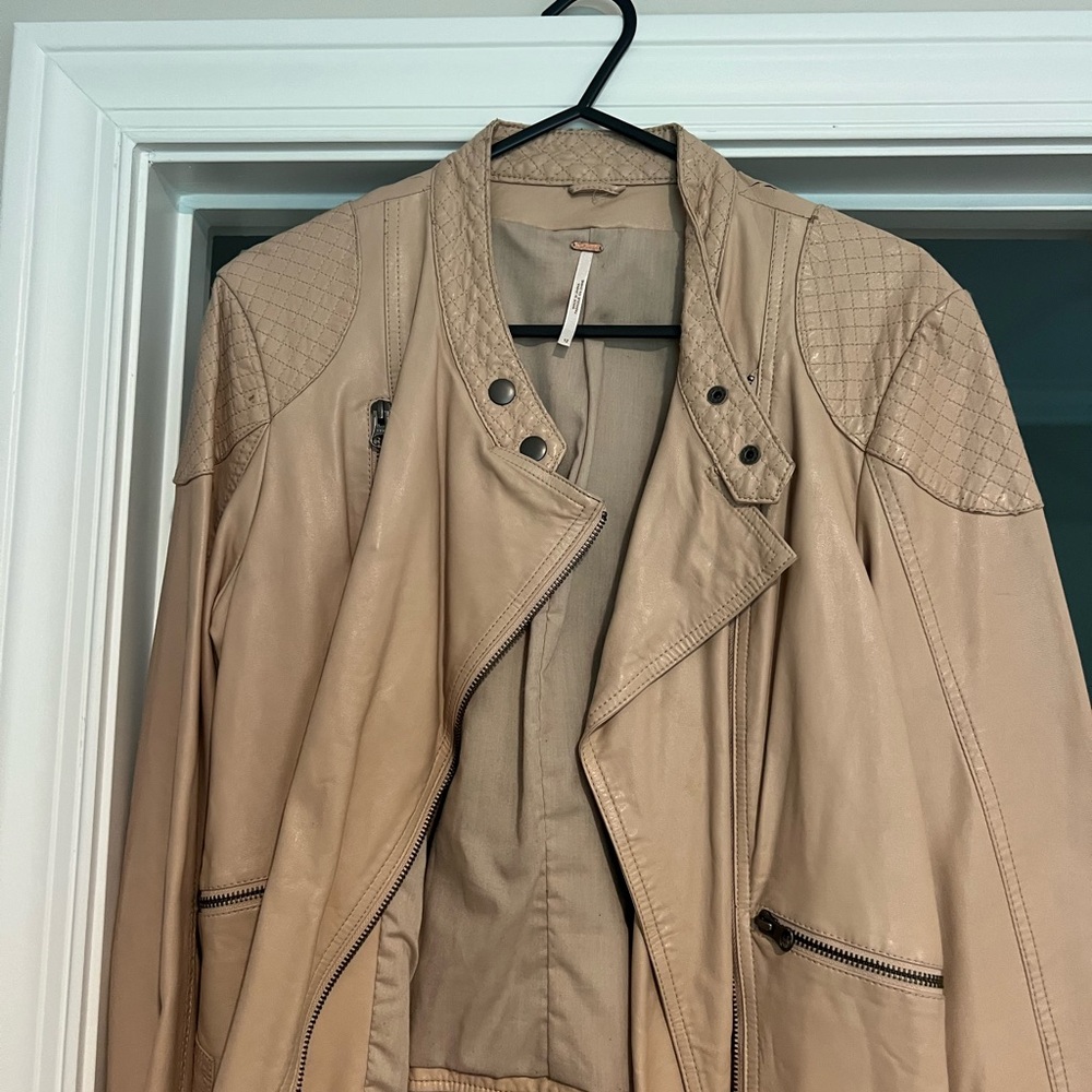 Free People Beige Leather Jacket